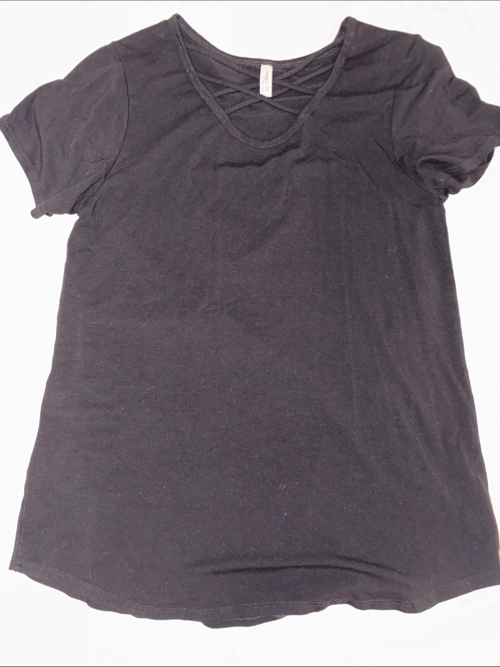 Magie Fit Black Short Sleeve Tee with Crisscross Neckline